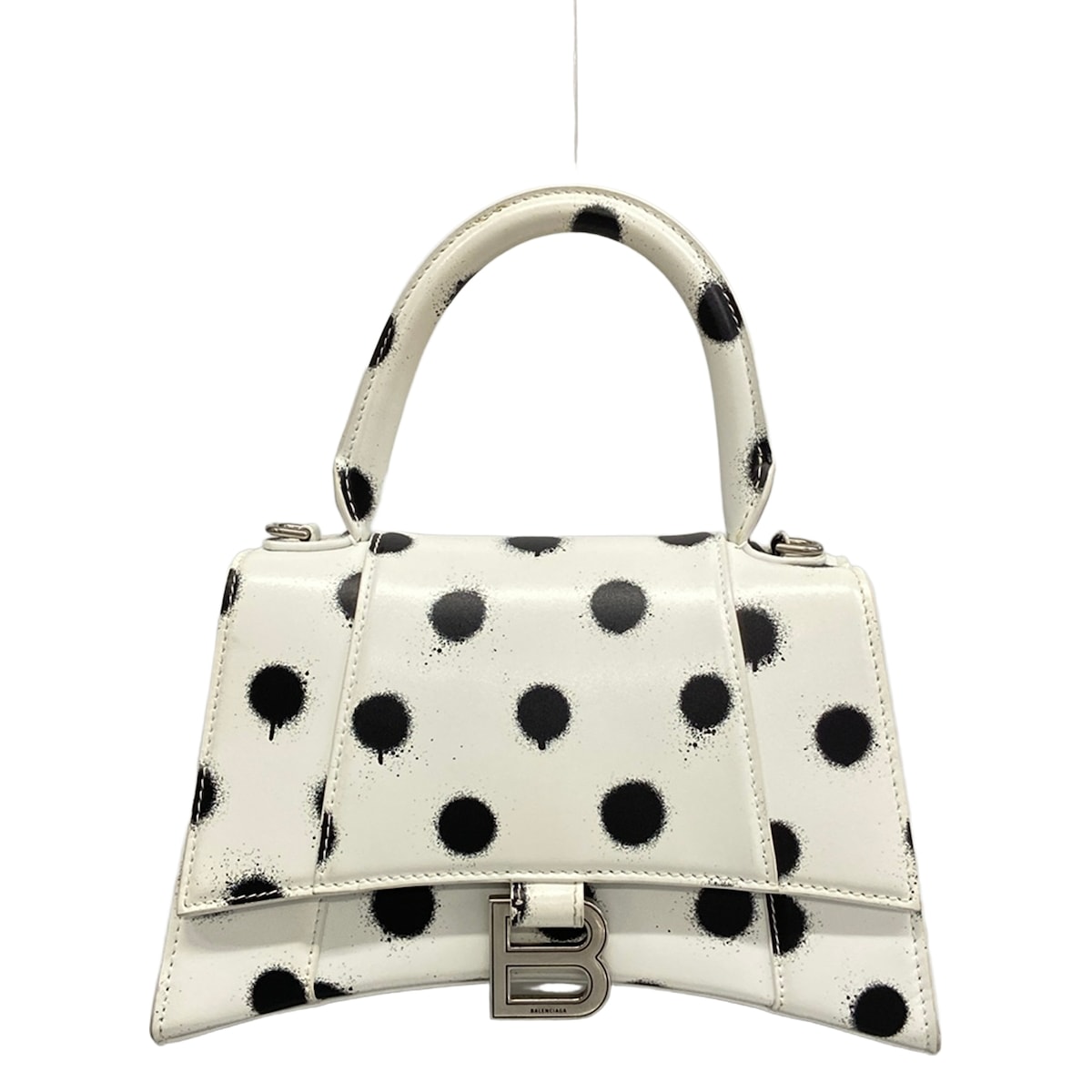【中古】BALENCIAGA(バレンシアガ) アワー水のみ スモール ハンドバック 一点柄 白×黒