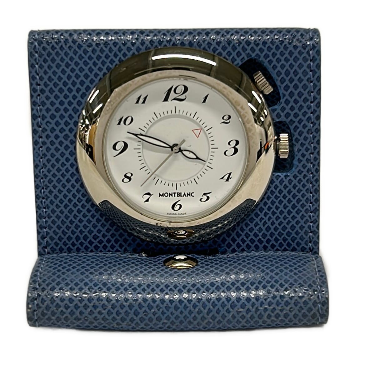 【新着】【中古】MONTBLANC(モンブラン) 小物 置時計/7056/石英/動くこと突きとめる出来ず しろがね色×青碧薄墨色 なめし革