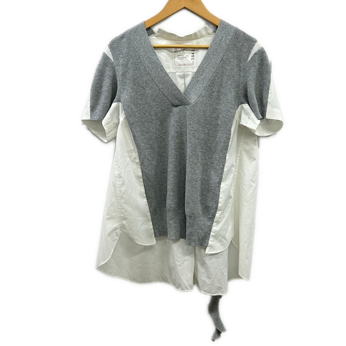 【中古】Sacai(サカイ) 半袖カットソー 異原料品うつり変わり 薄墨色×白