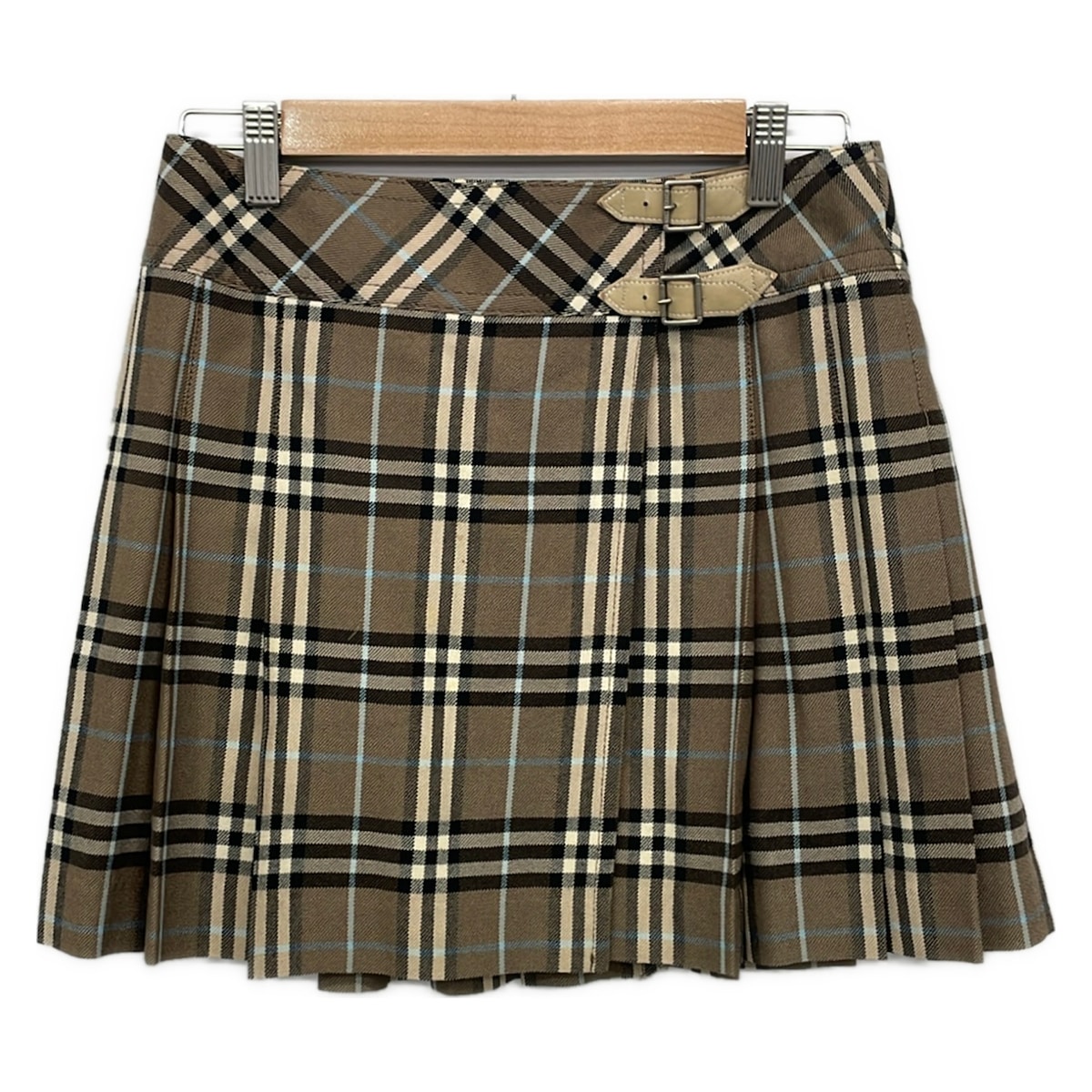 【新着】【中古】Burberry Blue Label(バーバリーブルーレーベル) 巻きスコート ミニ/照合のしるし柄 カーキ×象牙色×マルチ