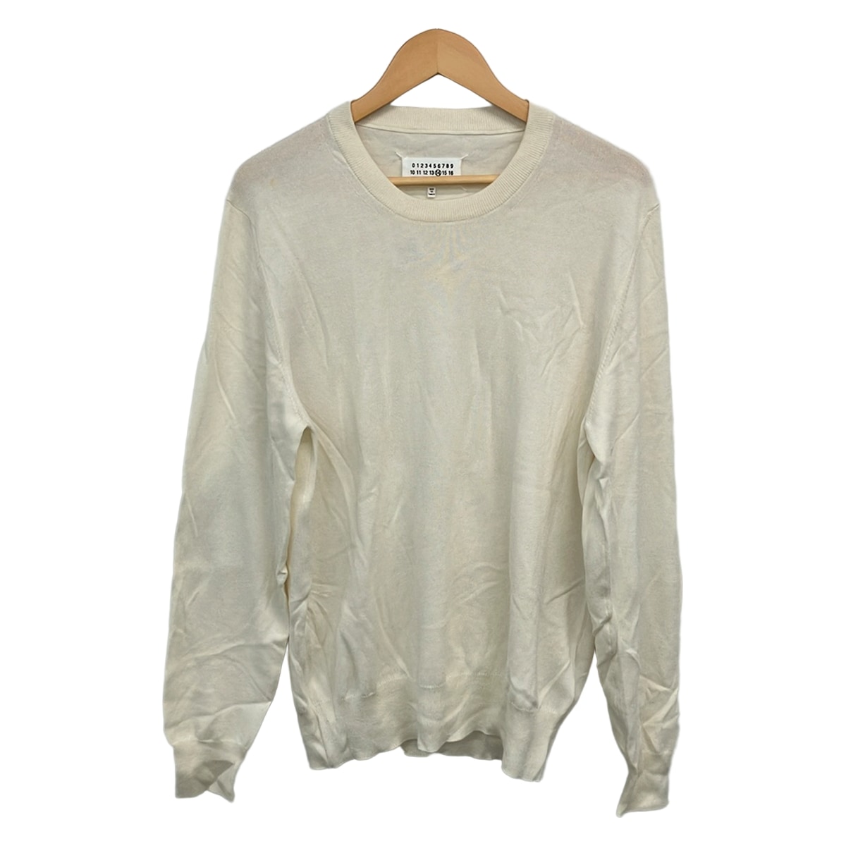 【中古】Maison Margiela(メゾンマルジェラ) 長袖プルオーバー 労働者の一団のど首/エルボーパッチ 象牙色