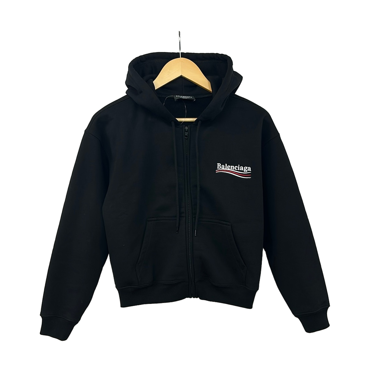 【中古】BALENCIAGA(バレンシアガ) パーカー 長袖/刺しゅう/ジップアップ 黒