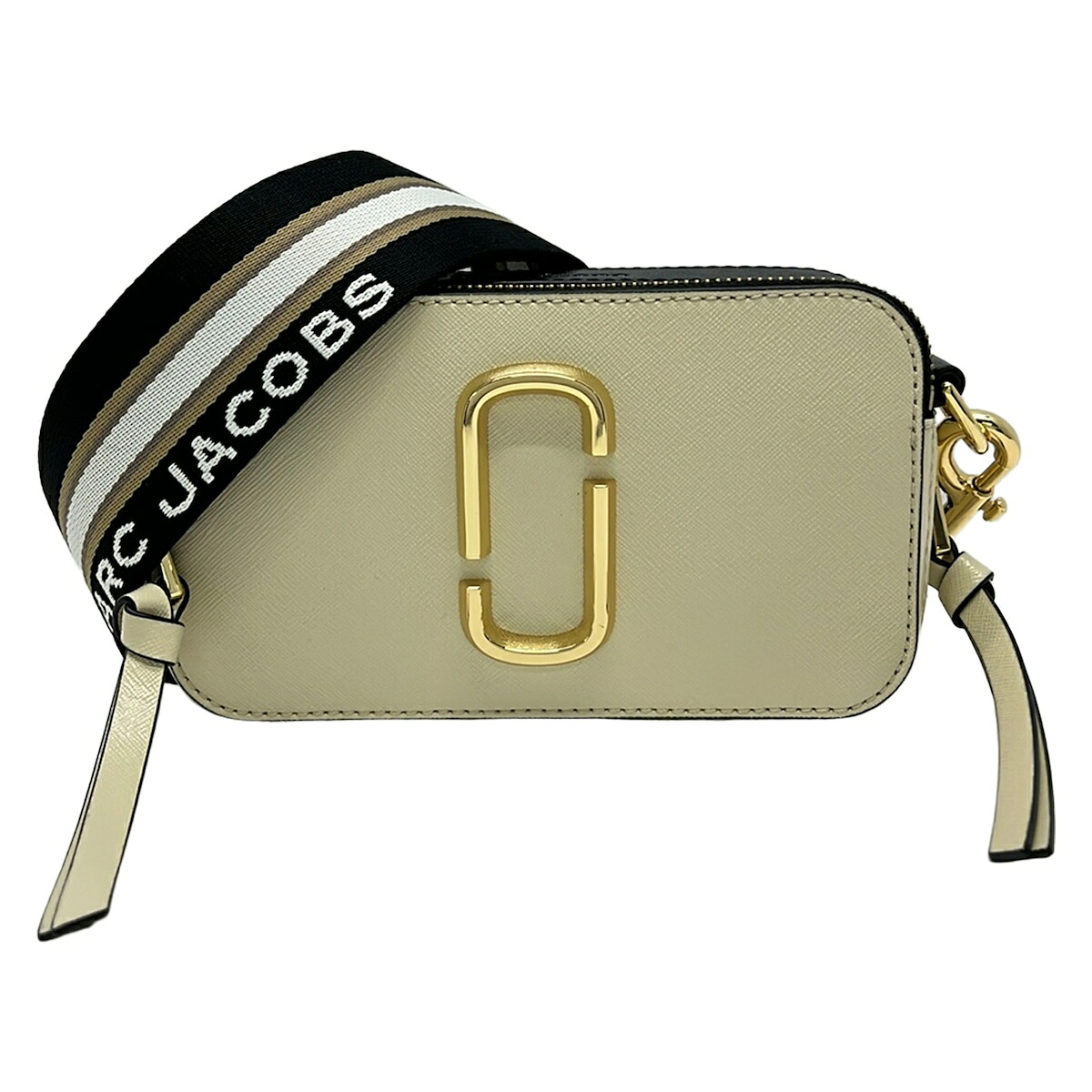 【新着】【中古】MARC JACOBS(マークジェイコブス) ザ スナップ ショルダーバッグ 同盟罷業一回り着脱可 象牙色×黒 なめし革