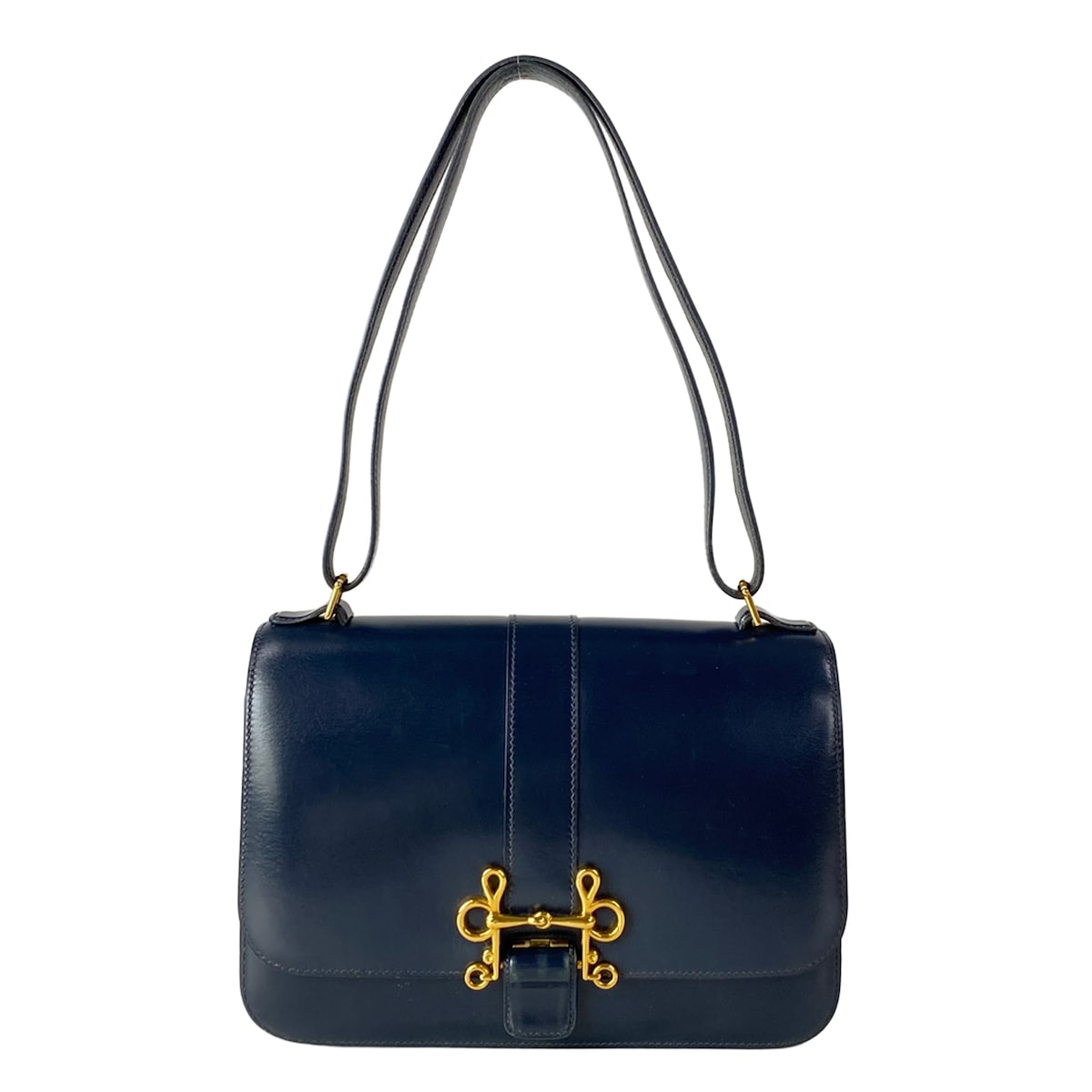【新着】【中古】HERMES(エルメス) ソローニュ ショルダーバッグ ゴールド金具 ダークネイビー