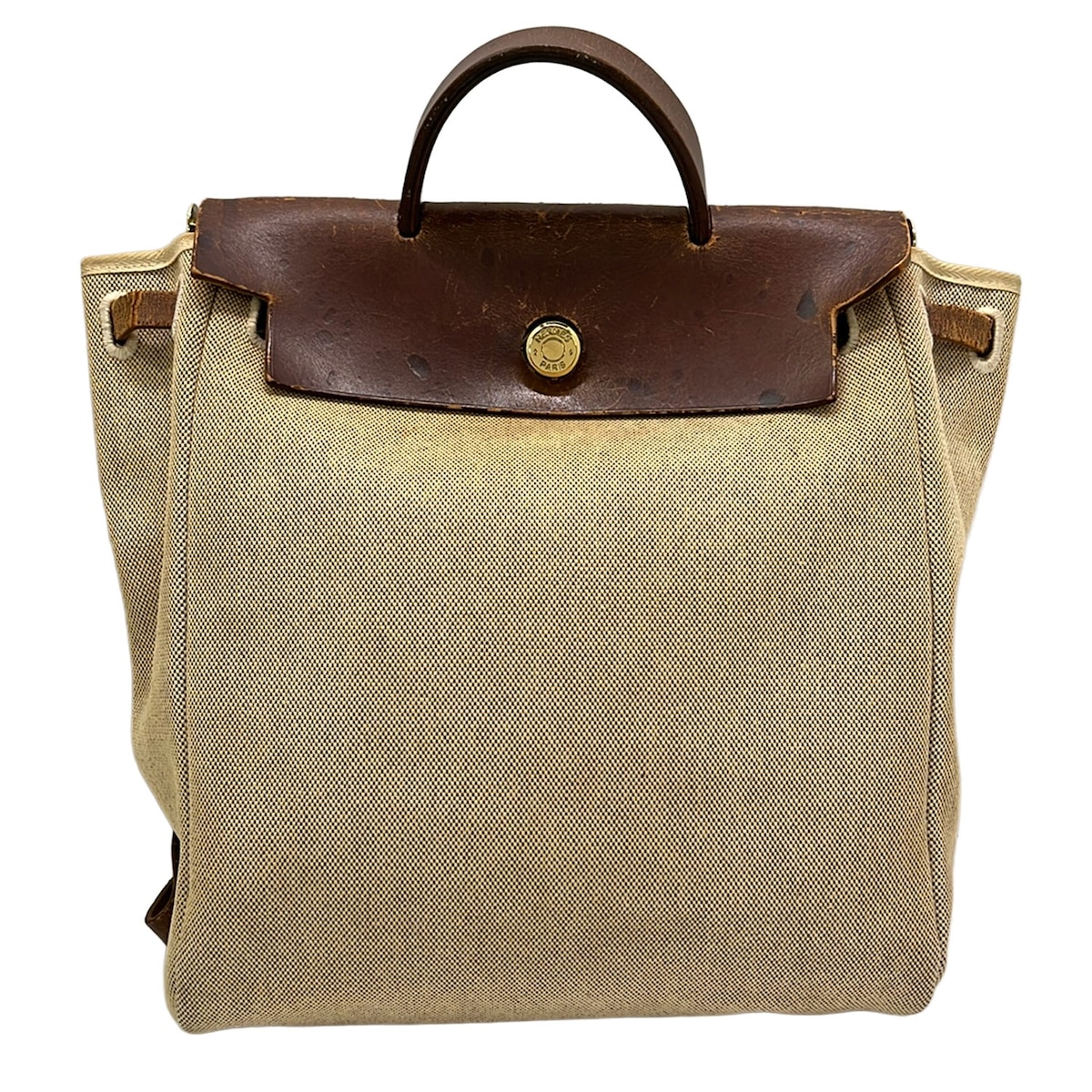 【中古】HERMES(エルメス) エールバッグアド 背嚢 ベージュ×赤銅色