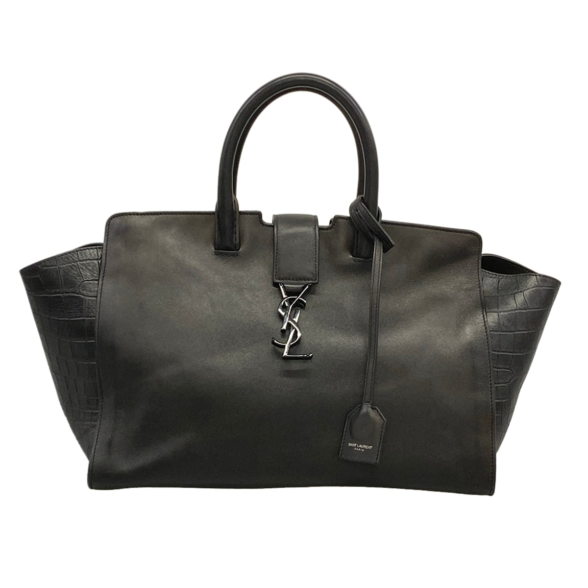 【中古】SAINT LAURENT PARIS(サンローランパリ) ダウンタウンカバス ハンドバック 型押し工業 黒 なめし革