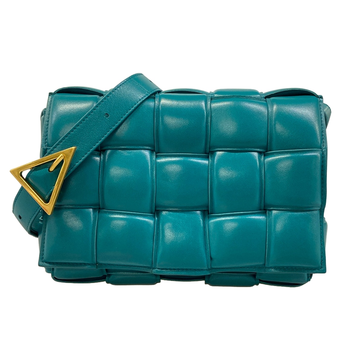 【中古】BOTTEGA VENETA(ボッテガヴェネタ) パデッド テープ ショルダーバッグ 青色緑であること 子ヒツジ素はだ