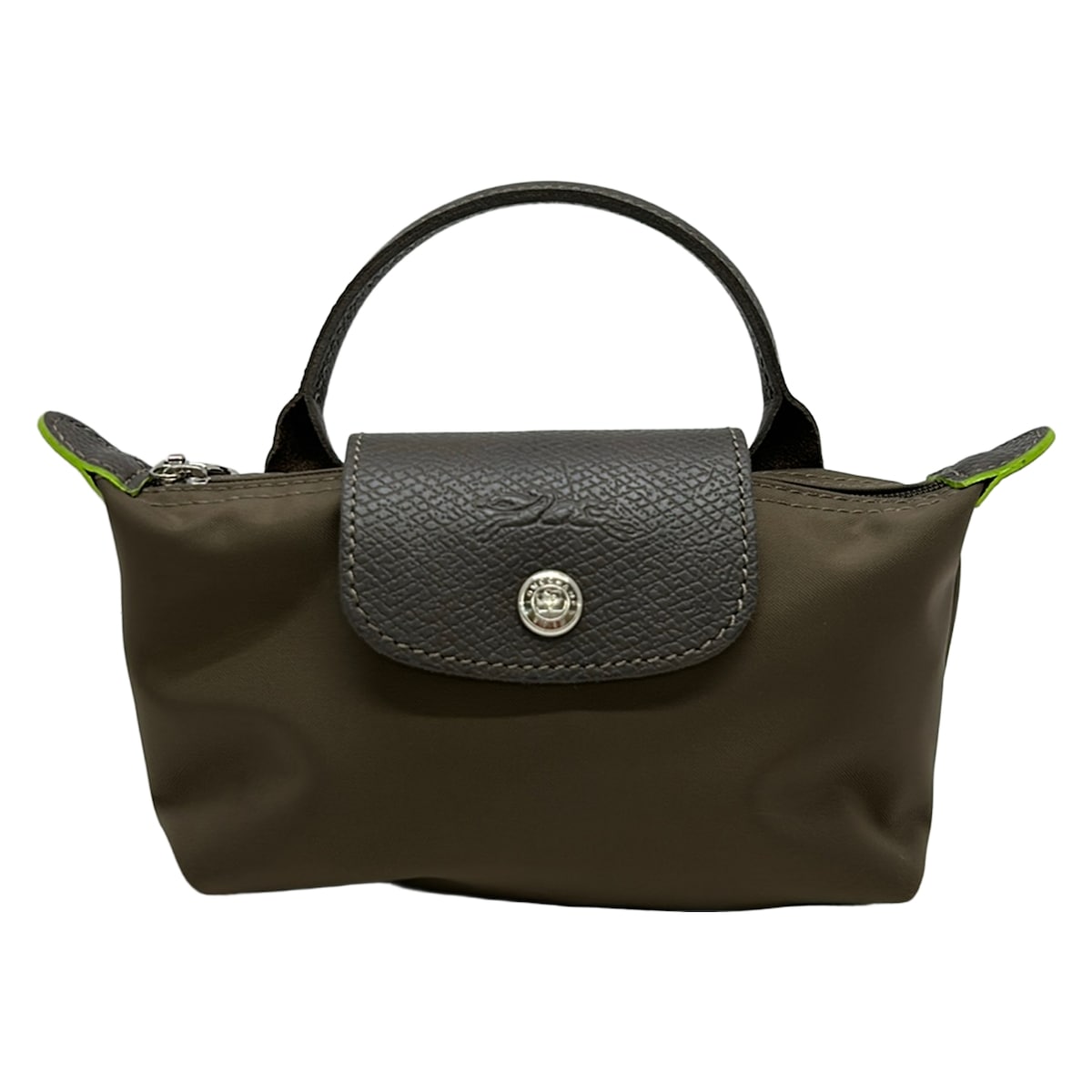 【新着】【中古】LONGCHAMP(ロンシャン) ル・プリアージュネオ ハンドバック ミニ御徒面子 カーキ×ライトグリーン なめし革