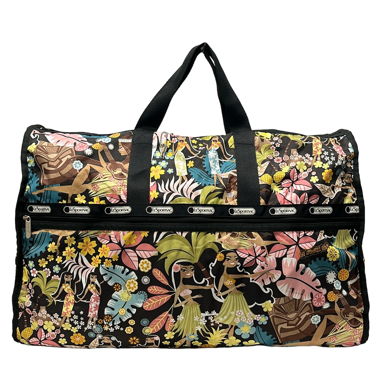 【新着】【中古】LESPORTSAC(レスポートサック) ボストンバッグ 花柄/アロハ州/本体鍵を掛けるあり 黒×サクラ色×マルチ