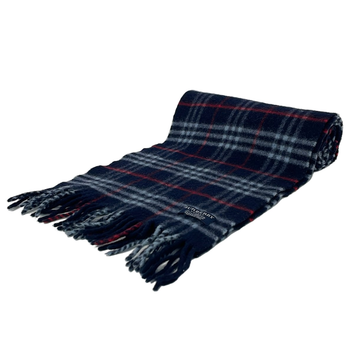 【新着】【中古】Burberry LONDON(バーバリーロンドン) えり巻き 照合のしるし柄 ダークネイビー×点火装置青碧×赤いこと 羊毛