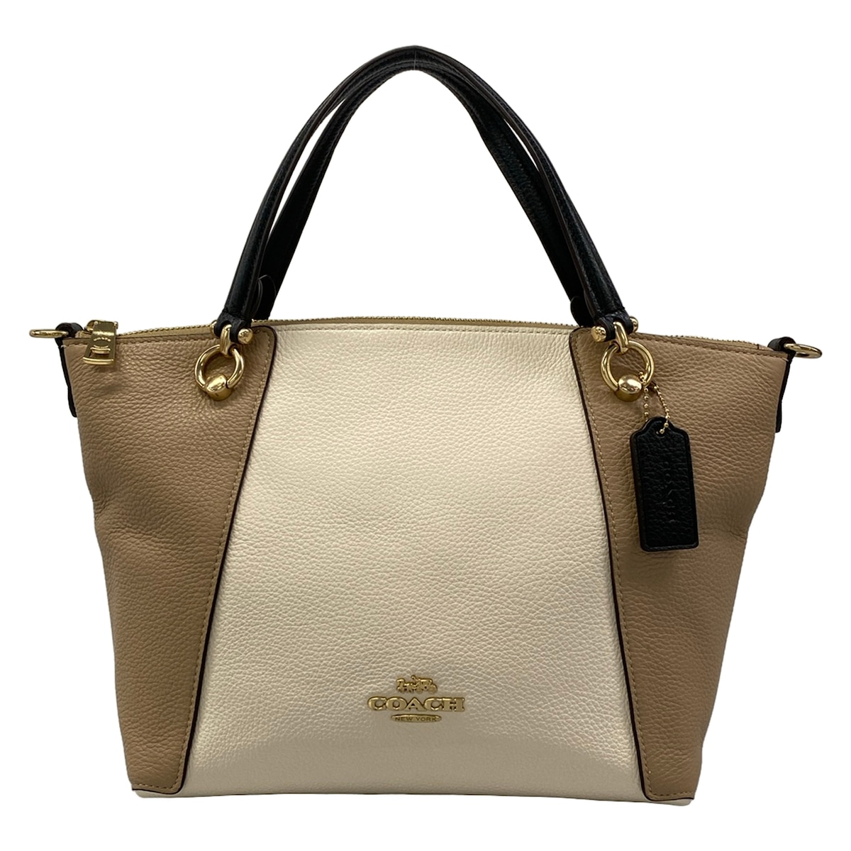 【新着】【中古】COACH(コーチ職) ケイシー サッチェル 色合い立ちはだかる ハンドバック 象牙色×薄墨色ベージュ×黒 なめし革
