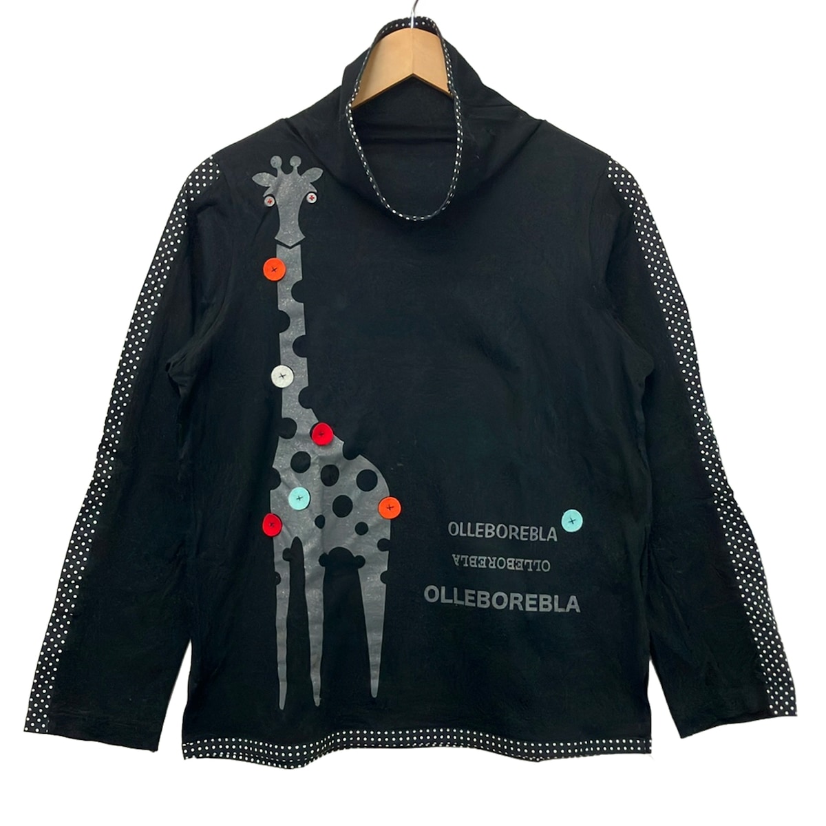 【新着】【中古】ALBEROBELLO/OLLEBOREBLA(アルベロベロ/オレボレブラ) 長袖カットソー ハイネック/ドットパイピング/麒麟 黒×薄墨色×マルチ