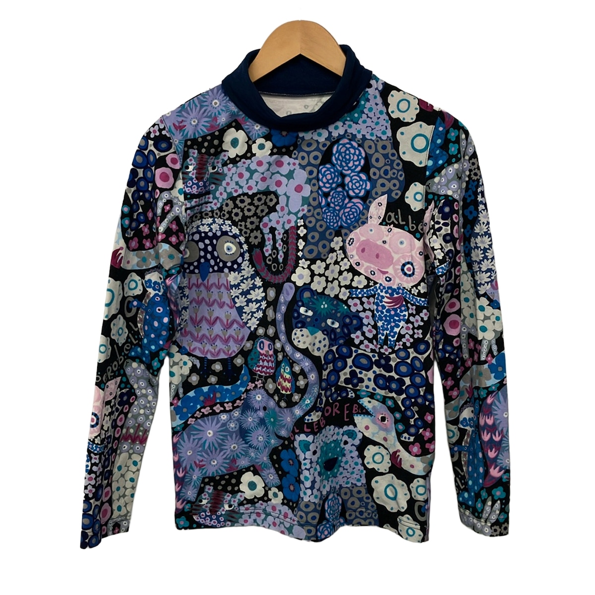 【新着】【中古】ALBEROBELLO/OLLEBOREBLA(アルベロベロ/オレボレブラ) 長袖カットソー タートルネック/花柄/毛の荒物 青碧×ライトパープル×マルチ
