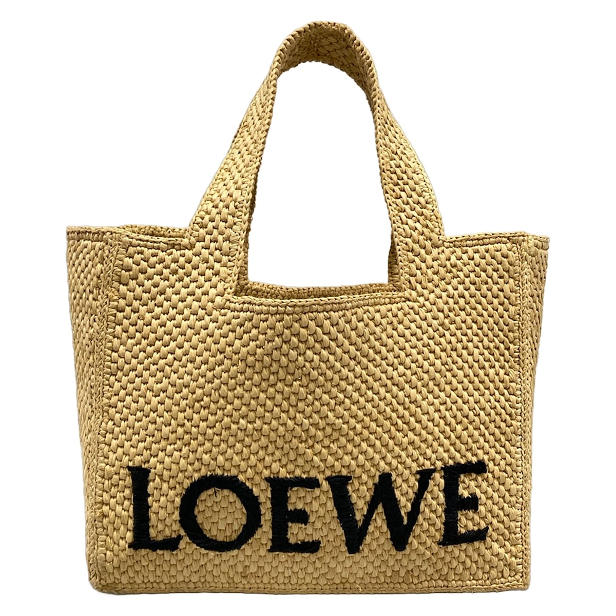【中古】LOEWE(ロエベ) 源流 トート スモール トートバッグ かご御徒面子/刺しゅう ベージュ×赤銅色×黒 なめし革