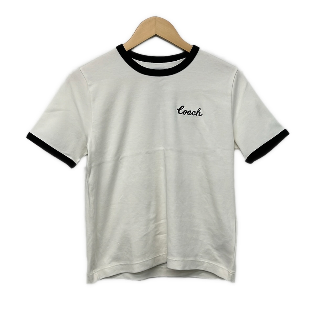 【新着】【中古】COACH(コーチ職) 名書き リンガー ティーシャツ 半袖ティーシャツ ロゴタイプ刺しゅう 白×黒