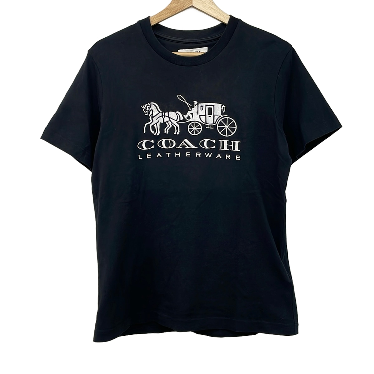 【新着】【中古】COACH(コーチ職) 常緑植物 導管 アンド キャリッジ ティーシャツ 半袖ティーシャツ 刺しゅう 黒×白