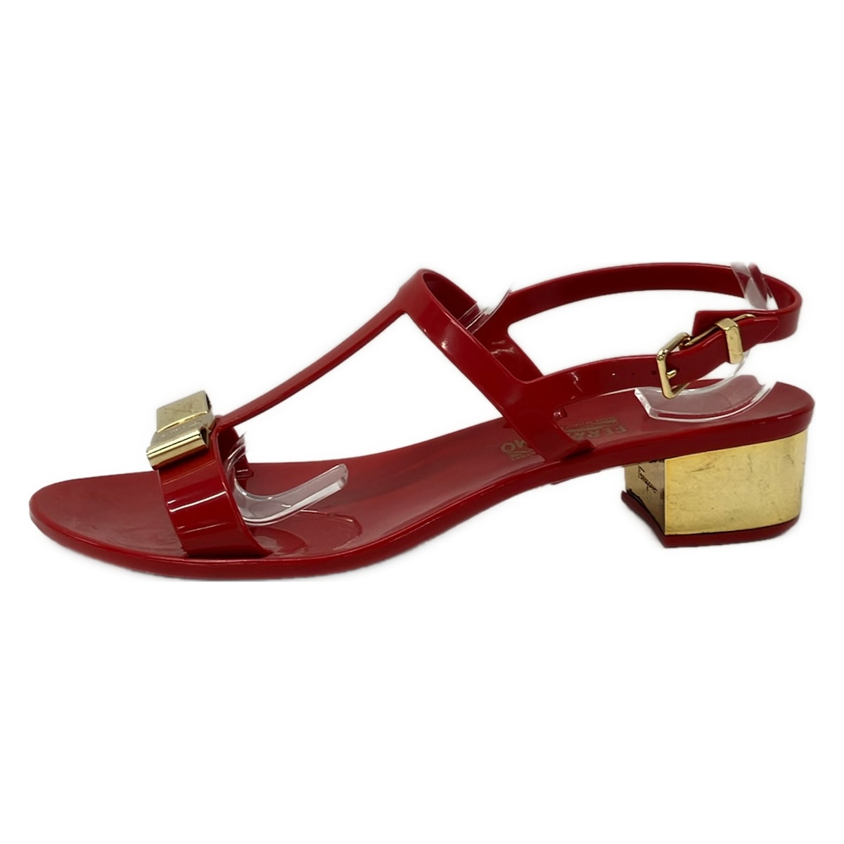 【新着】【中古】FERRAGAMO/SalvatoreFerragamo(サルバトーレフェラガモ) サンダル ヴァラ 赤いこと×ゴールド