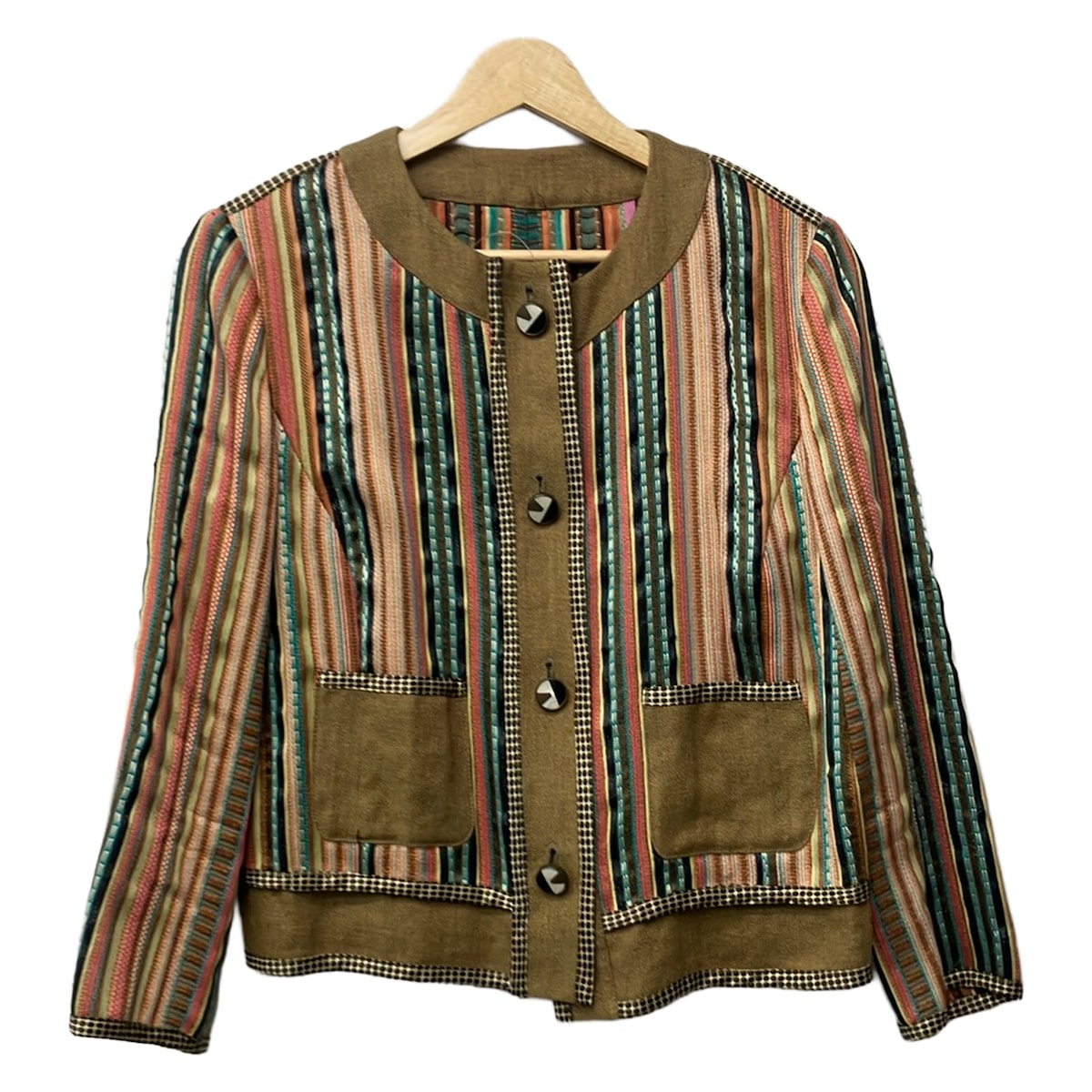 【中古】ETRO(エトロ) 上衣 長袖/縞模様/春/秋 カーキ×サクラ色×マルチ