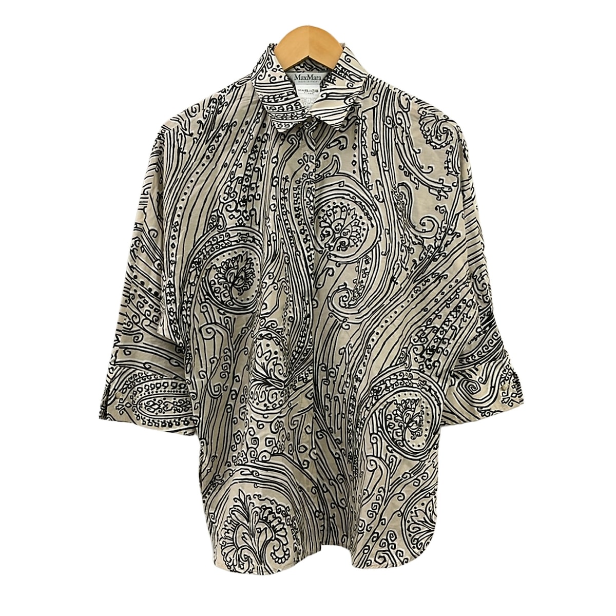 【中古】Max Mara(マックスマーラ) 七分袖プルオーバートップ ベージュ×うす暗い薄墨色×白