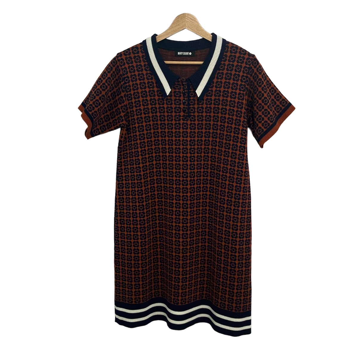【新着】【中古】MARY QUANT(マリークワント) 衣装 半袖/ひざ丈/編み物/花柄 赤銅色×米国海軍×白