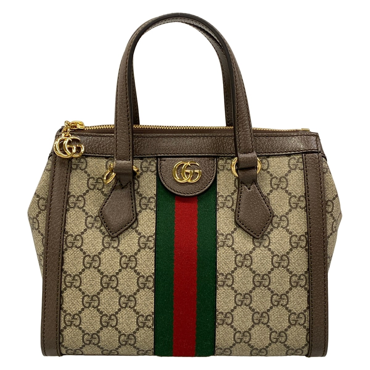 【中古】GUCCI(グッチ) オフィディア GG スモール トートバッグ ハンドバック ベージュ×靉靆たる赤銅色×マルチ なめし革