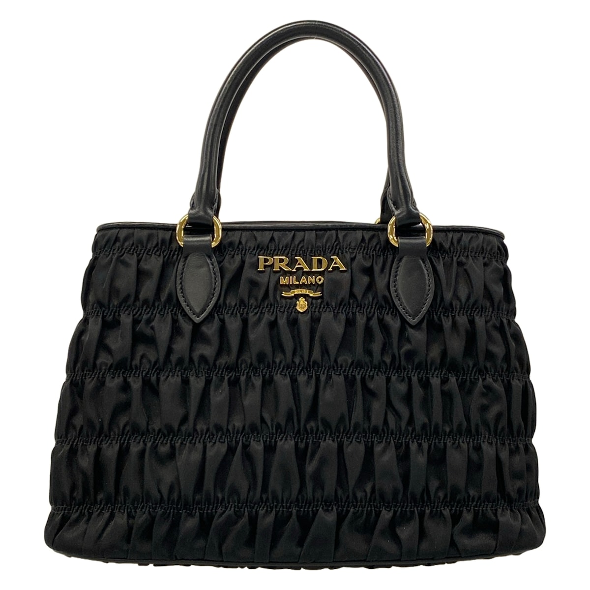 【新着】【中古】PRADA(プラダ) ギャザー御徒面子 トートバッグ 黒 なめし革