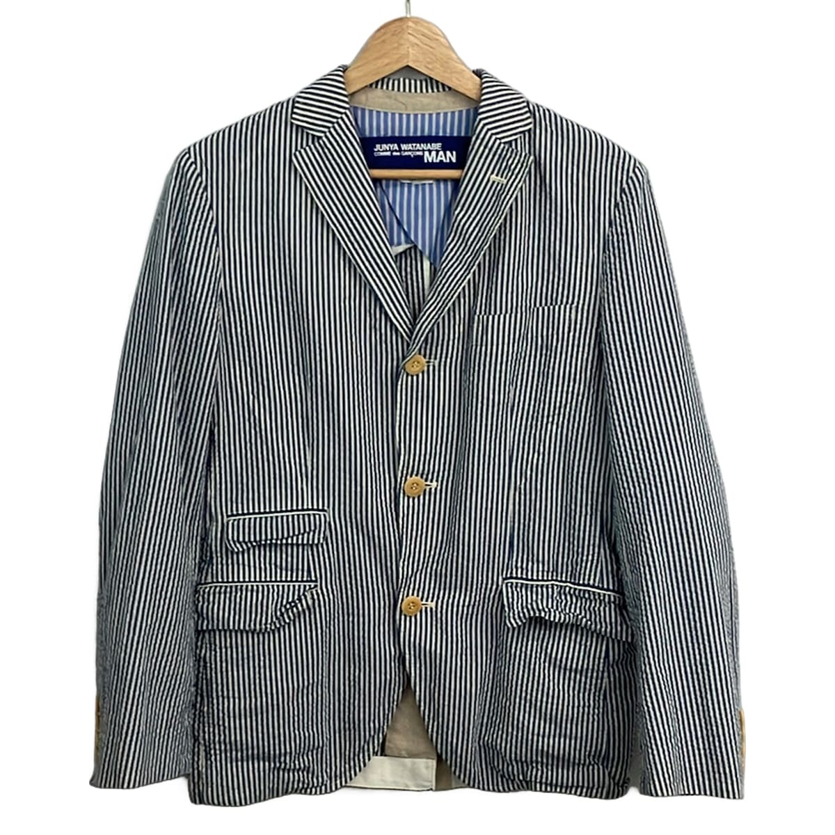 【中古】COMME des GARCONS JUNYA WATANABE MAN(コムデギャルソンジュンヤワタナベマン) 上衣 長袖/縞模様/シワ産業/春/秋 青色×白