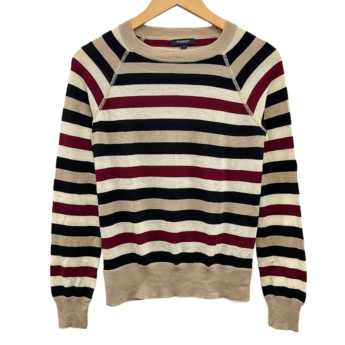 【新着】【中古】Burberry LONDON(バーバリーロンドン) 長袖スウェーター 労働者の一団のど首/間借り人 ボルドーワイン×黒×マルチ