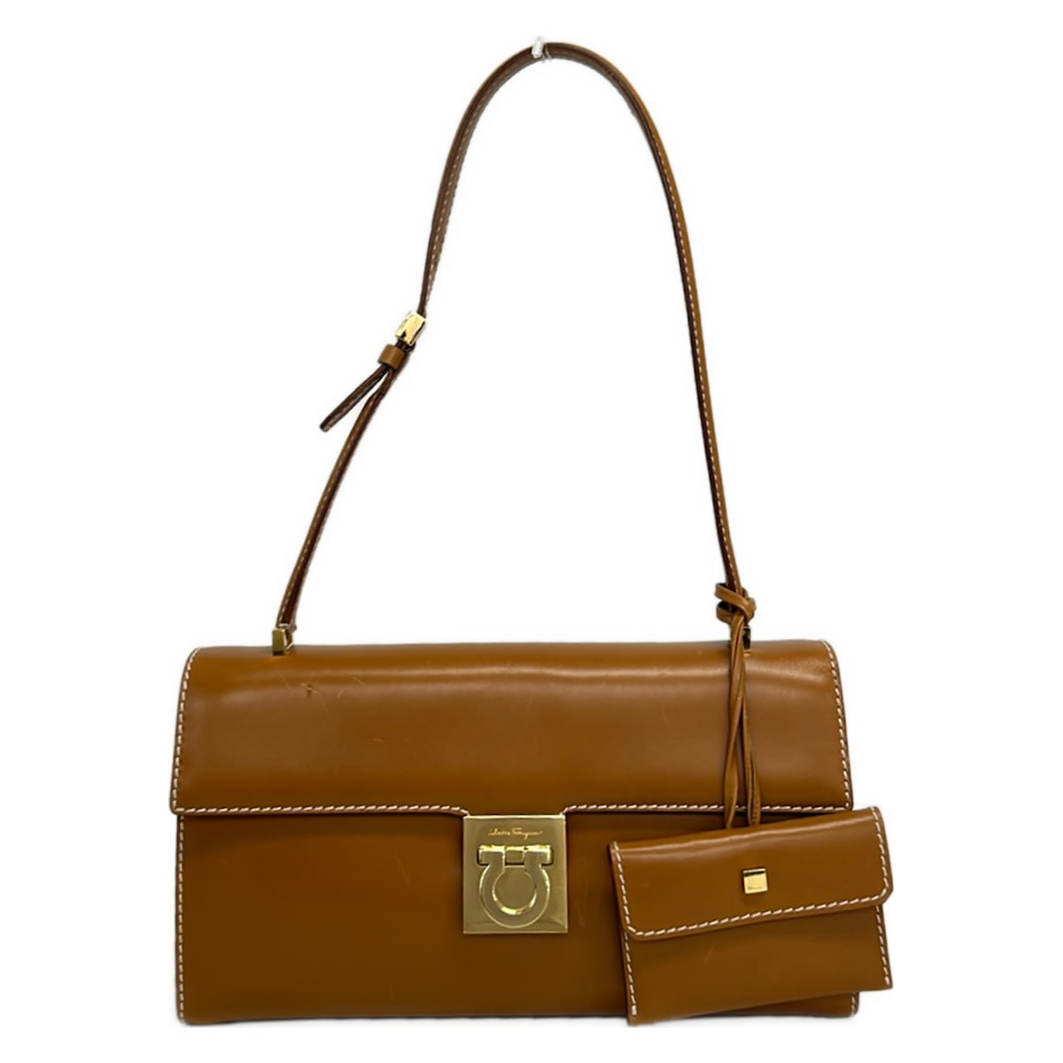 【中古】FERRAGAMO/SalvatoreFerragamo(サルバトーレフェラガモ) ガンチーニ ショルダーバッグ 赤銅色 なめし革