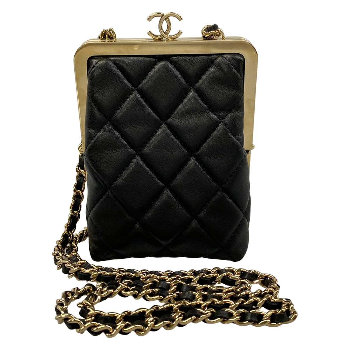 【中古】CHANEL(シャネル) チェーン店クラッチペダル/マトラッセ ショルダーバッグ ゴールド金具/ミニ御徒面子/金入れ/チェーン店肩肉 黒 子ヒツジひと肌