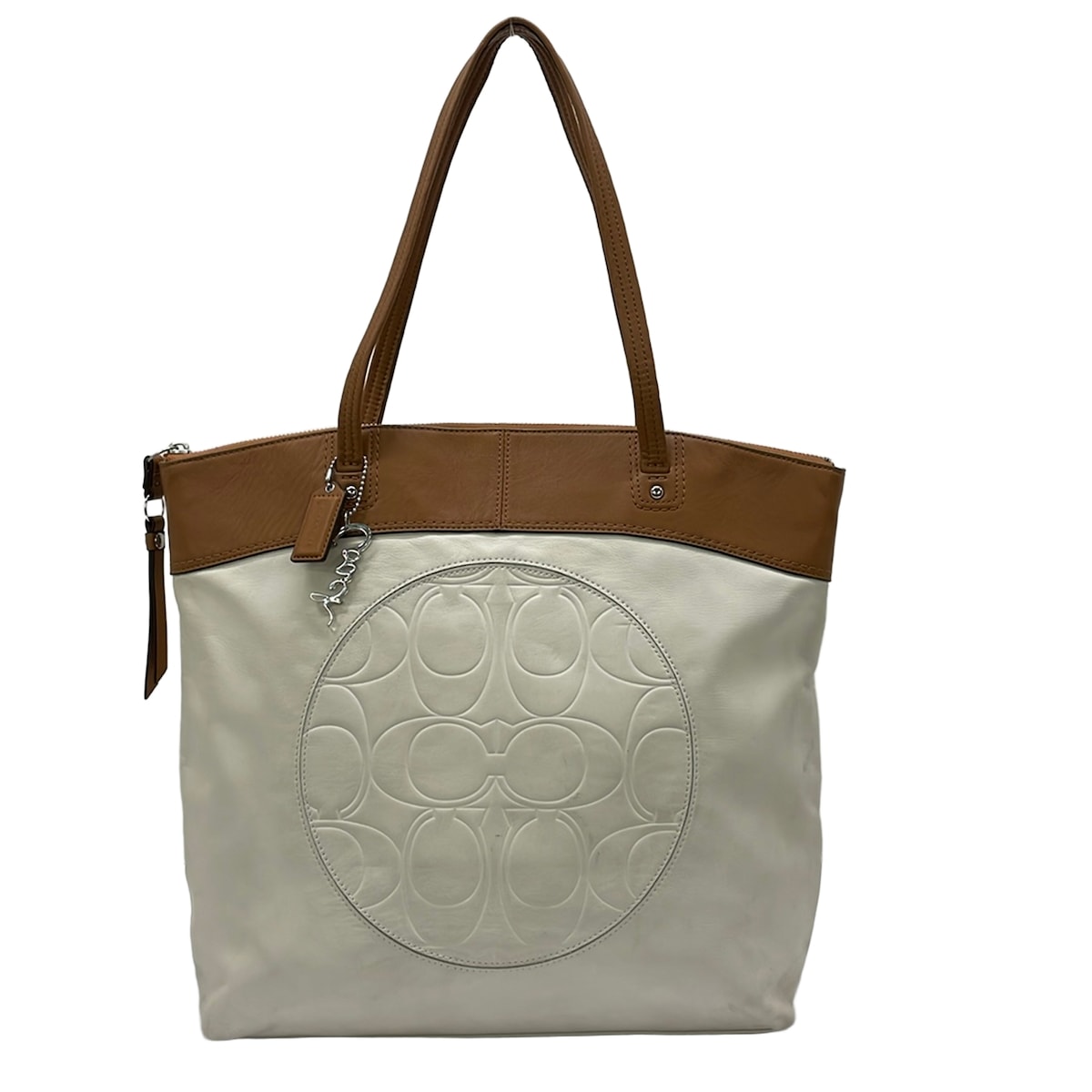 【新着】【中古】COACH(コーチ職) ローラレザートート トートバッグ 白×赤銅色 なめし革
