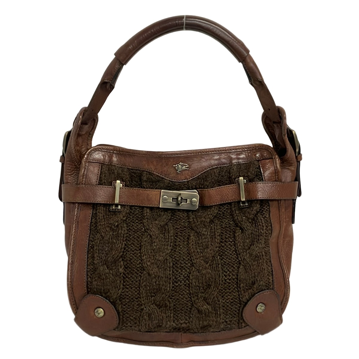 【中古】BURBERRY/Burberry(バーバリー) ショルダーバッグ ダークブラウン ウール、レザー｜ブランディア　店