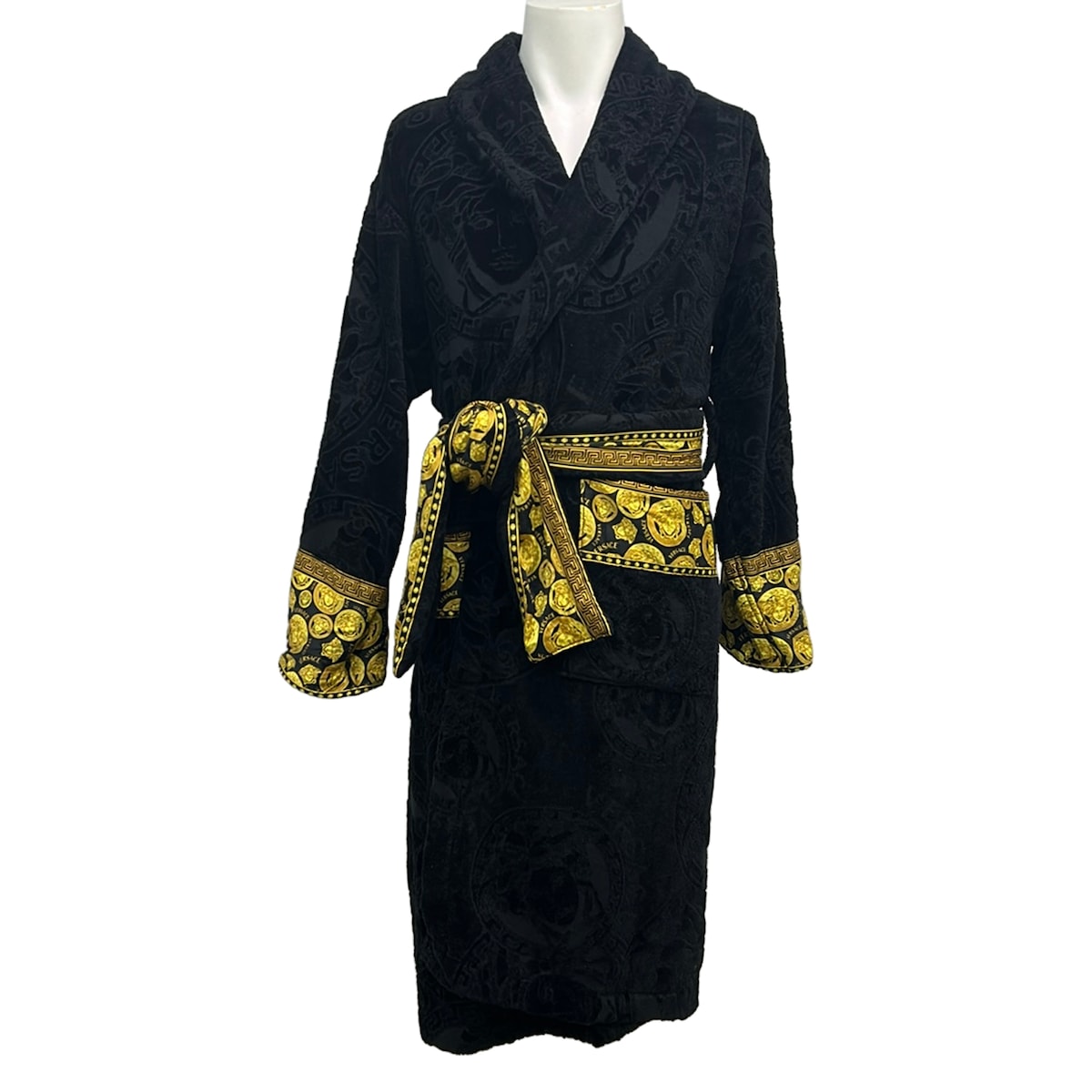 【中古】VERSACE(ヴェルサーチ) ジレー バスローブ/メデューサ 黒×黄色