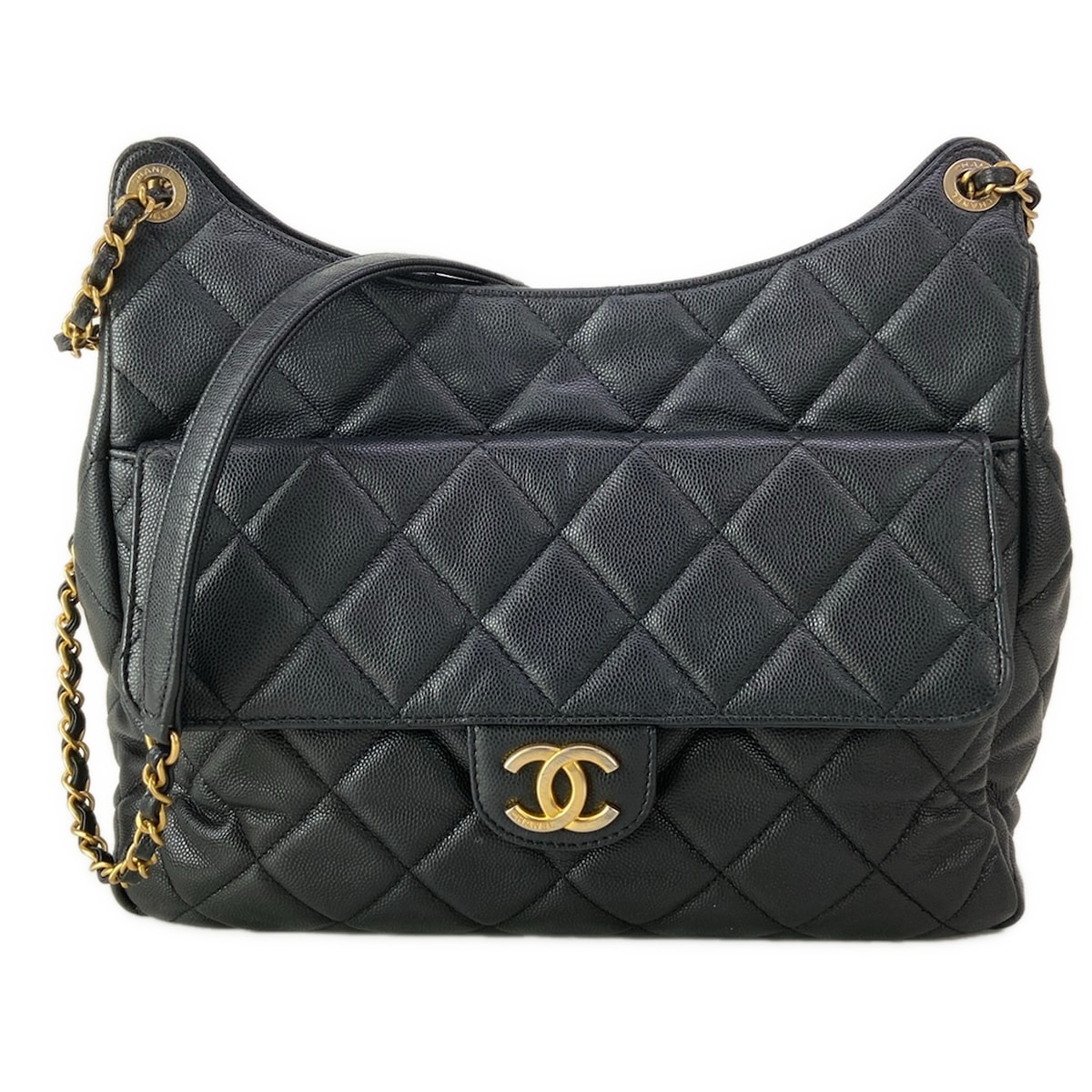 【新着】【中古】CHANEL(シャネル) マトラッセ/ホーボー ショルダーバッグ メタルシリアルプレート/チェーン店肩肉/ゴールド金具 黒