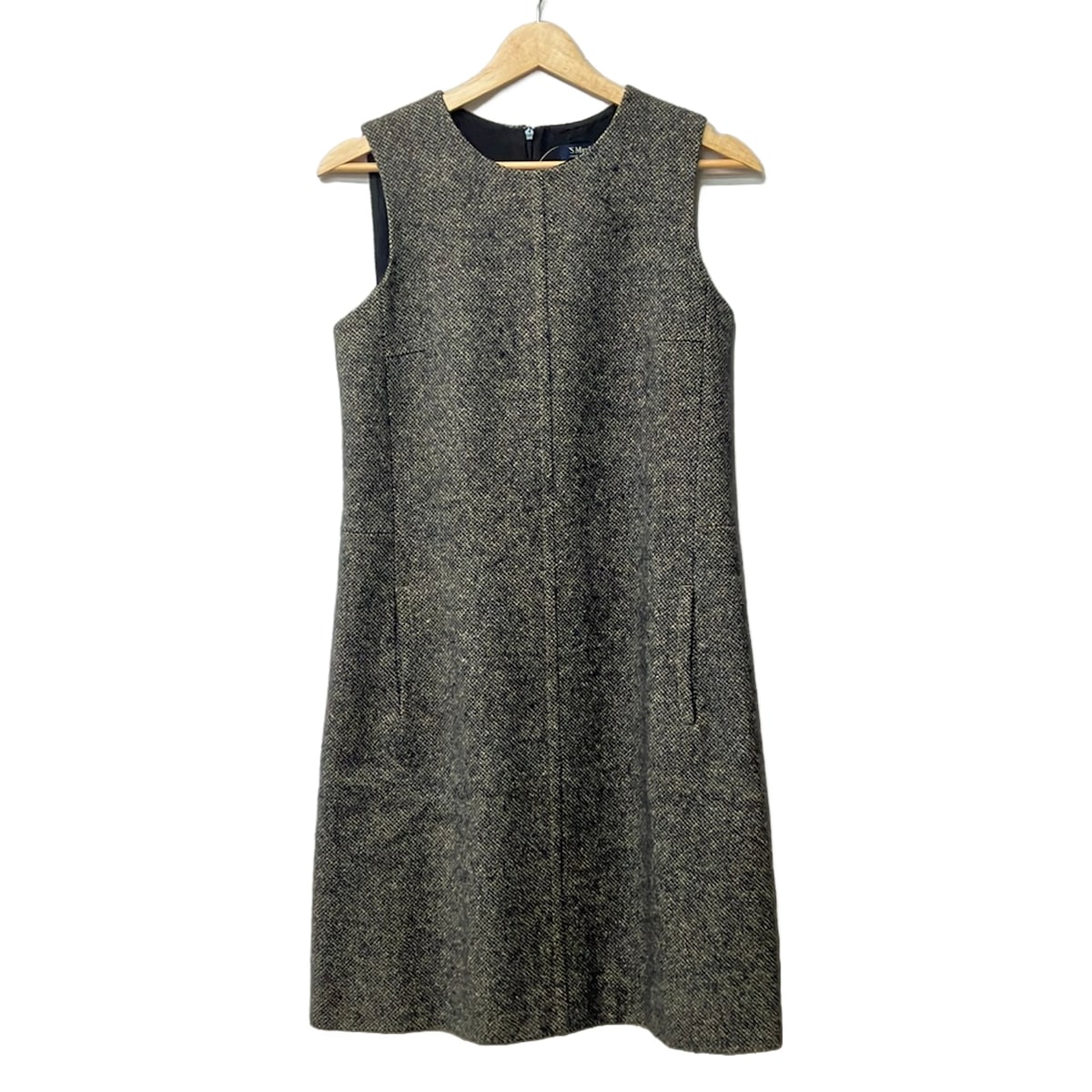 【中古】S Max Mara(マックスマーラ) 衣装 労働者の一団素っ首/ノースリーブ/ひざ丈/ツィード 薄墨色×うす暗い薄墨色