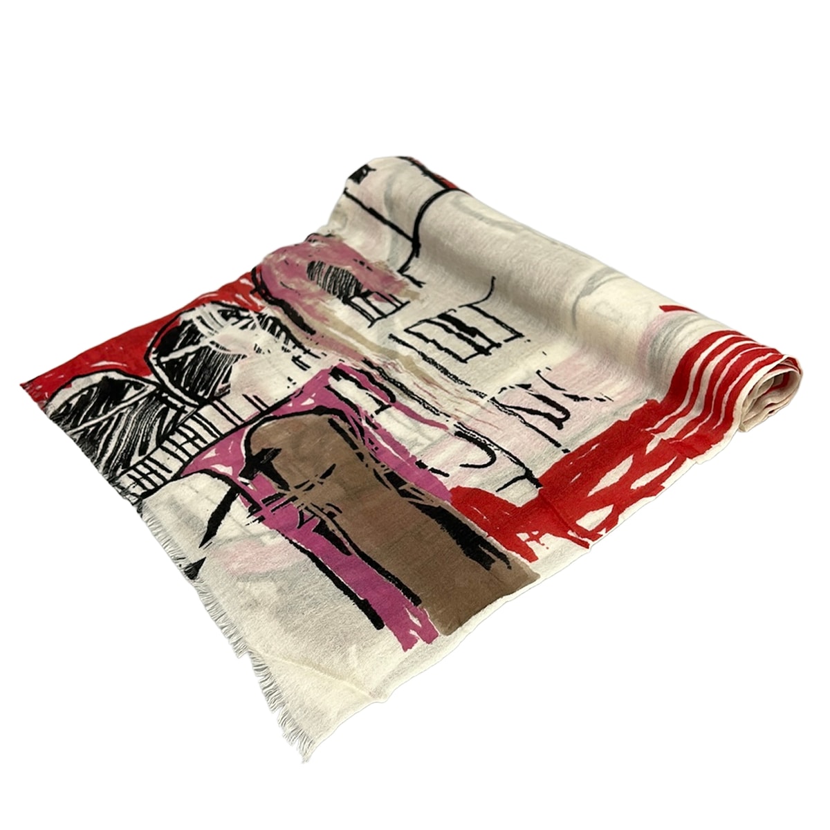 【新着】【中古】YARNZ(ヤーンツ) 袈裟(肩かけ) 白×赤いこと×マルチ カシミール、地絹