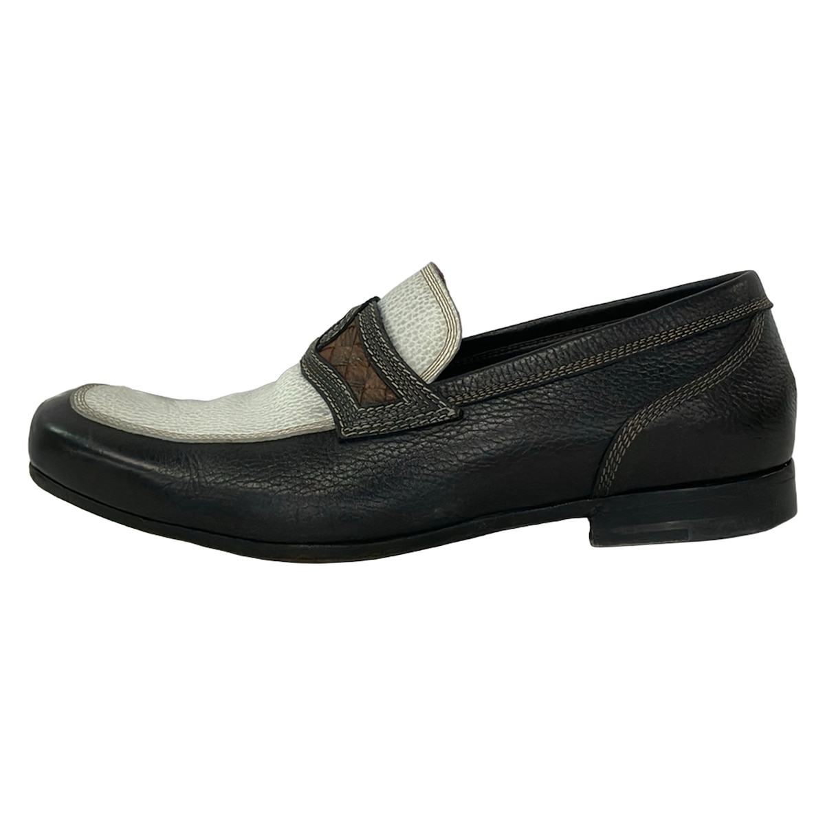 【新着】【中古】BOTTEGA VENETA(ボッテガヴェネタ) 置き目毛皮 黒×白×赤銅色 なめし革