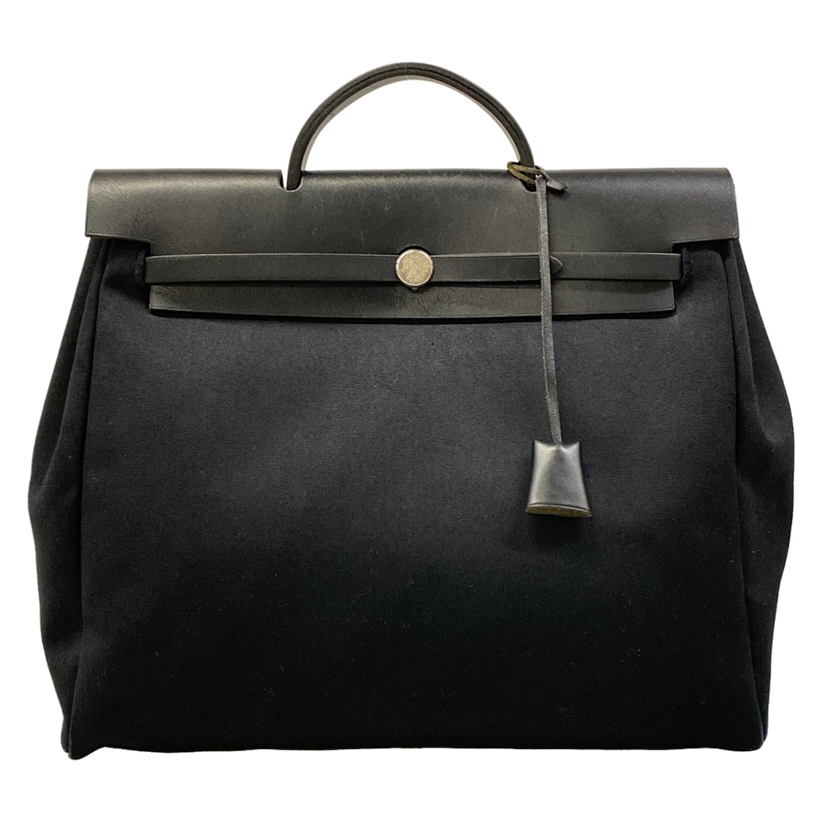 【中古】HERMES(エルメス) 叫び泣き御徒面子MM ハンドバック しろがね色金具 黒