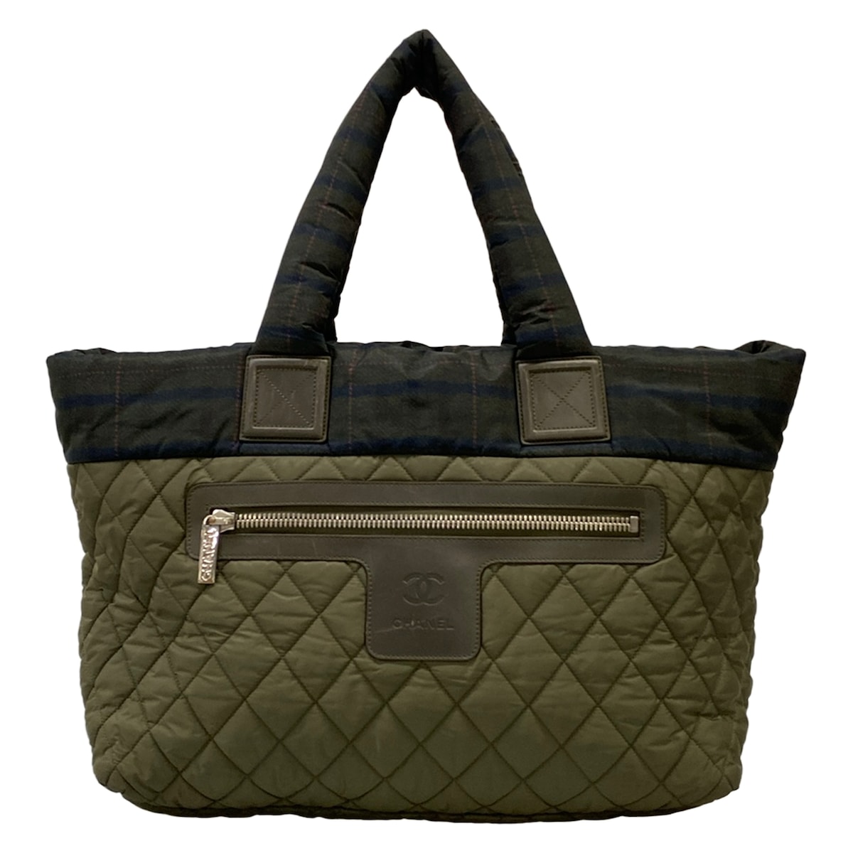 【中古】CHANEL(シャネル) コココクーンMM ハンドバック しろがね色金具 暗然たる緑であること×米国海軍×さくら色