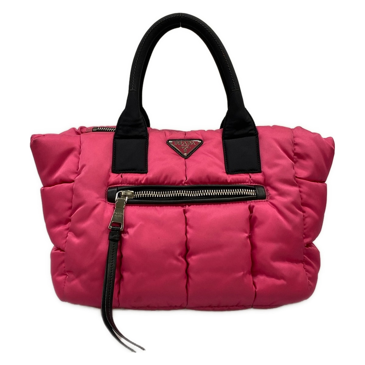 【中古】PRADA(プラダ) テスートボンバー トートバッグ サクラ色×黒