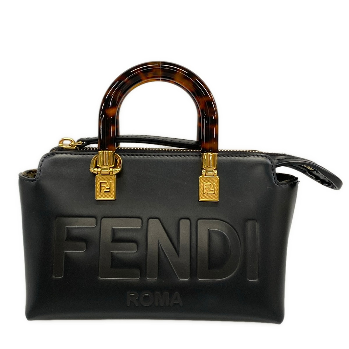【中古】FENDI(フェンディ) ミニバイザウェイ ハンドバック ミニ御徒面子 黒 なめし革