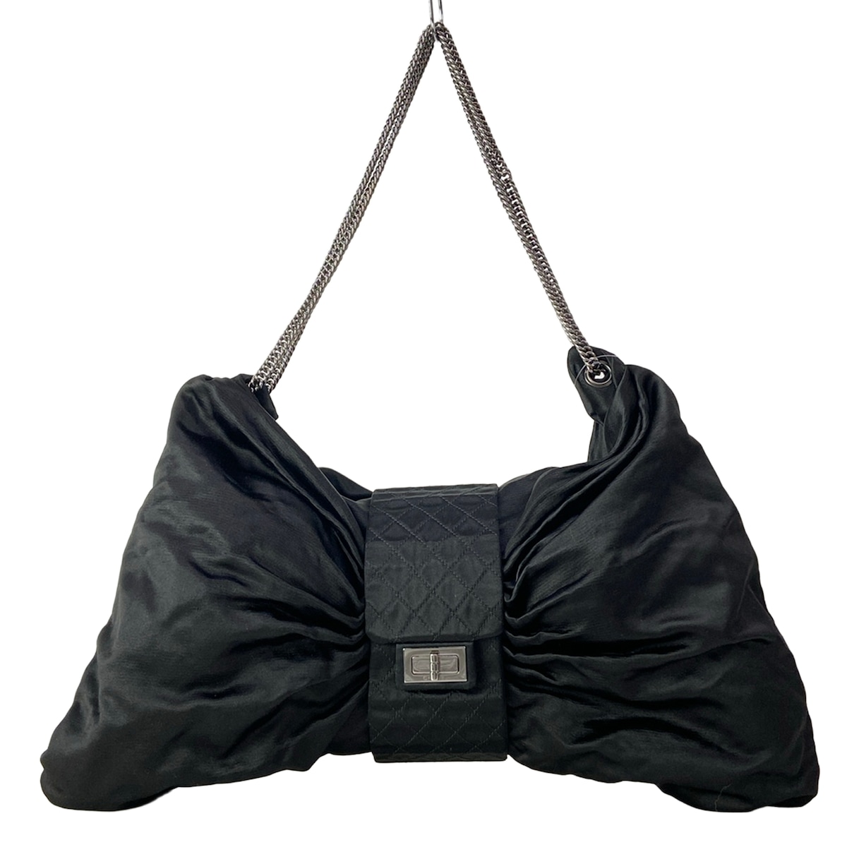 【新着】【中古】CHANEL(シャネル) 2.55 ショルダーバッグ チェーン店肩部/しろがね色金具/シュロの葉 黒