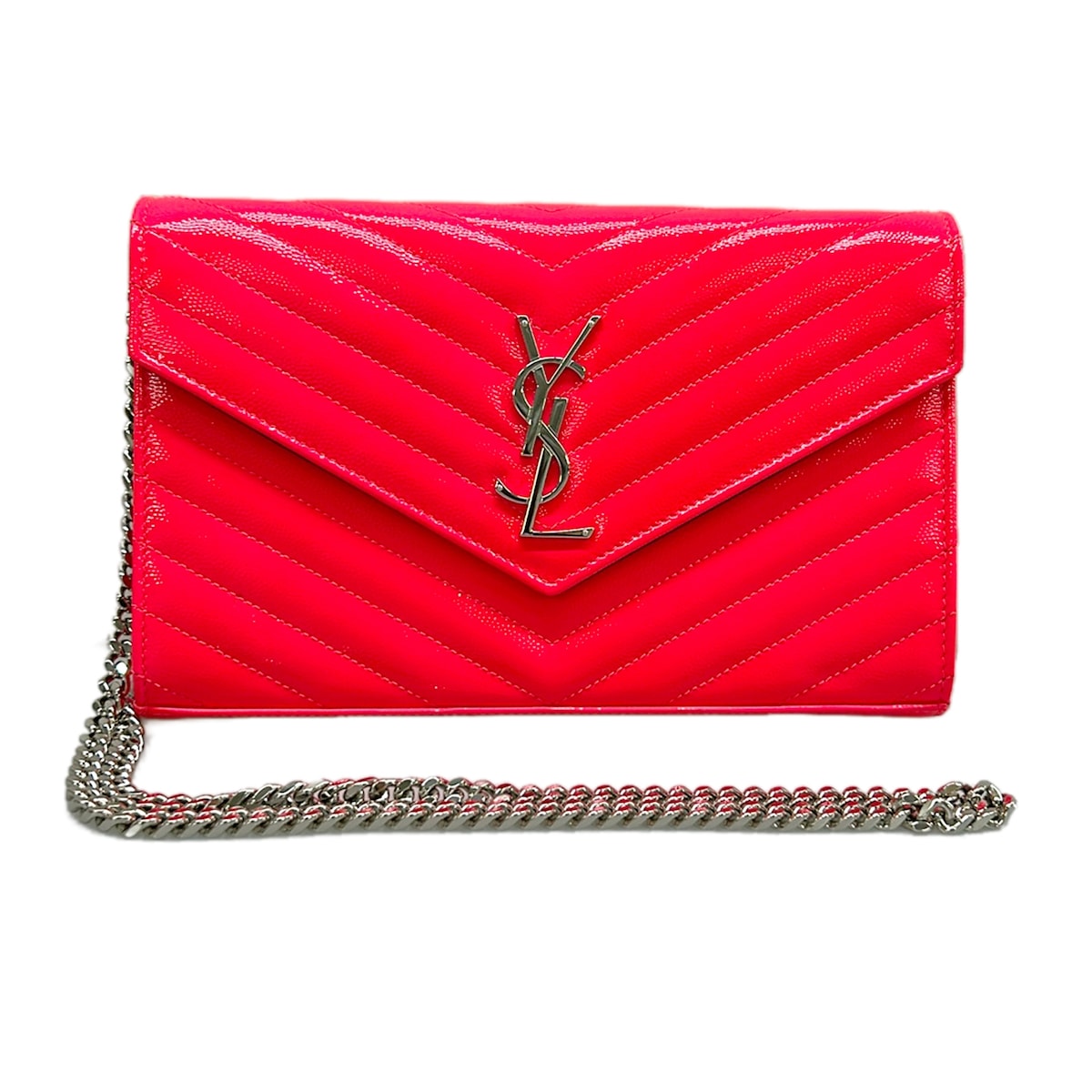 【新着】【中古】SAINT LAURENT PARIS(サンローランパリ) モノグラム チェーン店 ウォレット 金入れ チェーンウォレット さくら色 なめし革