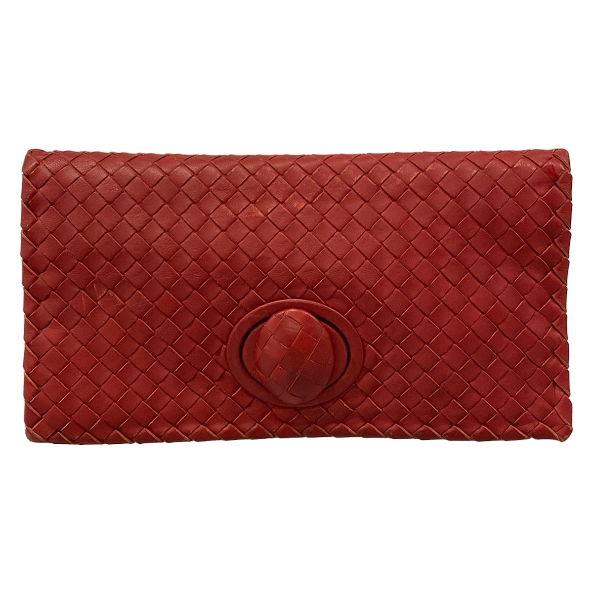【中古】BOTTEGA VENETA(ボッテガヴェネタ) イントレチャート クラッチペダル御徒面子 赤いこと なめし革