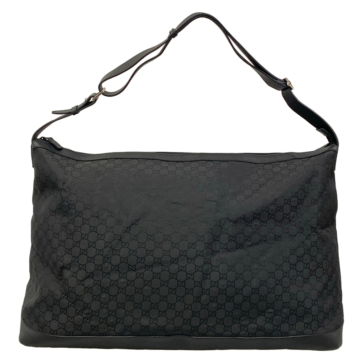 【中古】GUCCI(グッチ) GG柄 ボストンバッグ 黒 なめし革