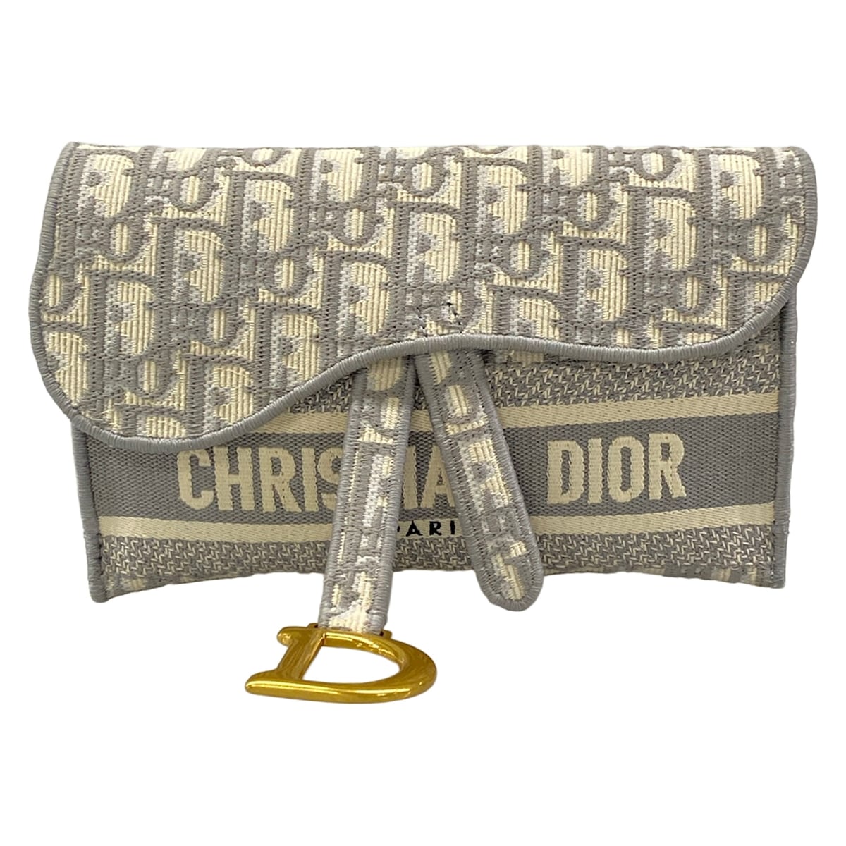【中古】DIOR/ChristianDior(クリスチャンディオール/ディオール) サドル か細い合切袋/クリスチャンディオール オブ漏れる 刺しゅう 酉の方角合切袋 薄墨色×象牙色×黒