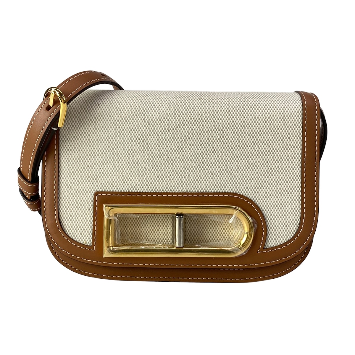 【新着】【中古】DELVAUX(デル洋弓) ランゴ―スモール ショルダーバッグ DC消し印入り口・入口 象牙色×赤銅色 なめし革