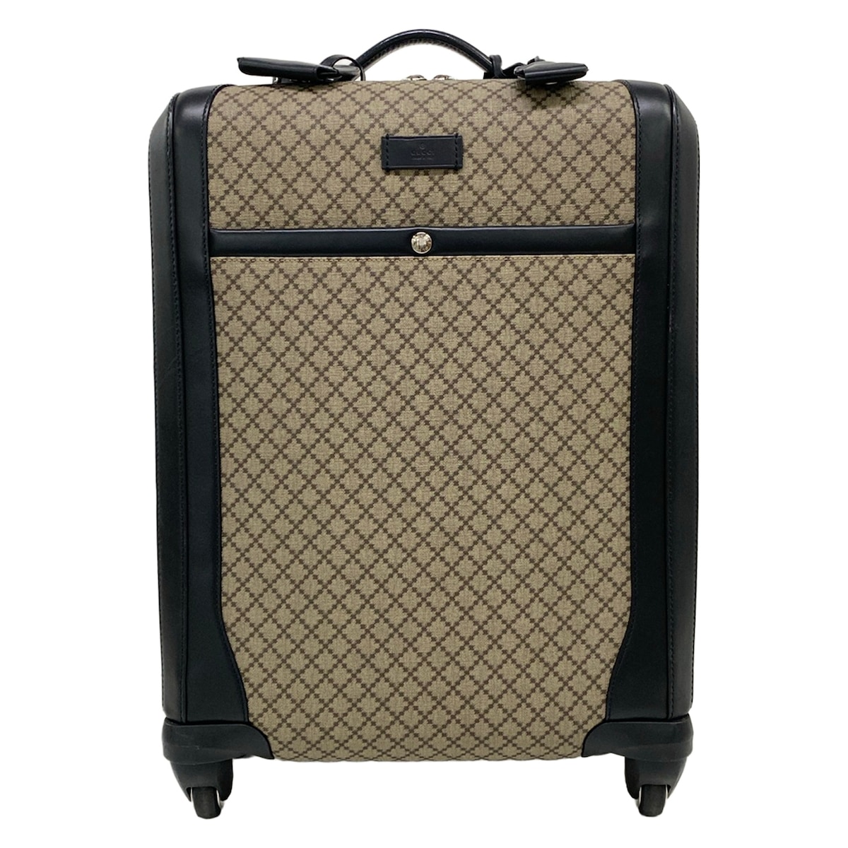 【新着】【中古】GUCCI(グッチ) ディアマンテ/キャリーオントロリー キャリーバッグ 黒×ベージュ×靉靆たる赤銅色 なめし革