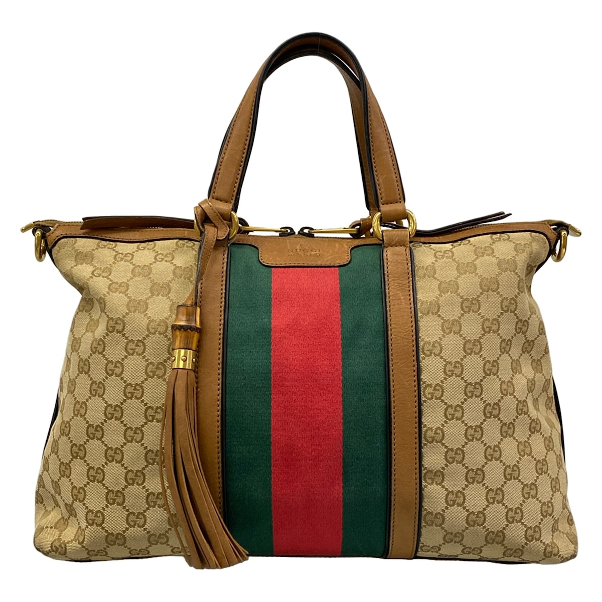 【新着】【中古】GUCCI(グッチ) GG柄/シェリー酒(ウェッブ) ハンドバック 赤銅色×赤いこと×マルチ なめし革