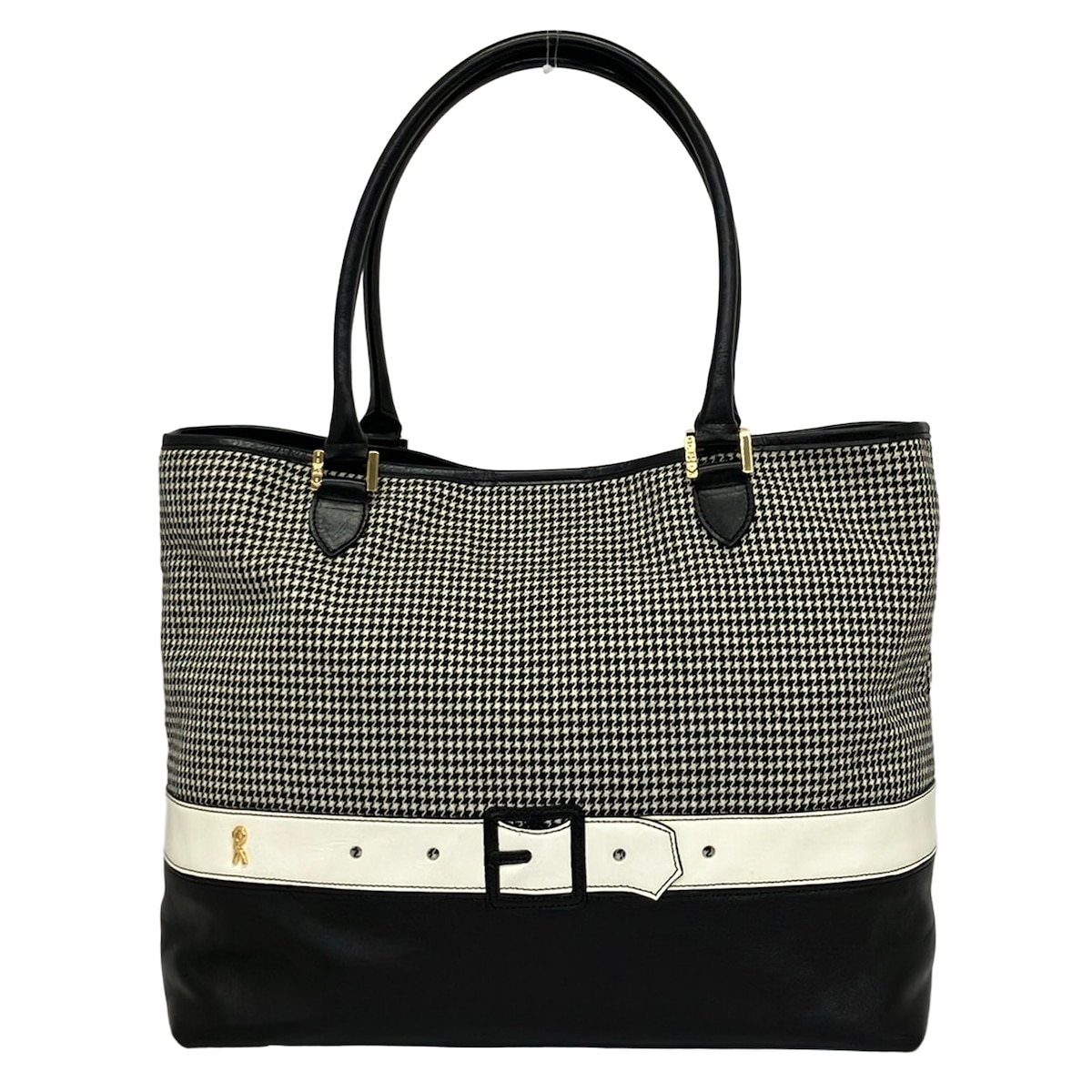 【新着】【中古】Giada Roberta di Camerino(ジャーダロベルタディカメリーノ) トートバッグ チドリ透かし彫り柄 黒×象牙色 なめし革